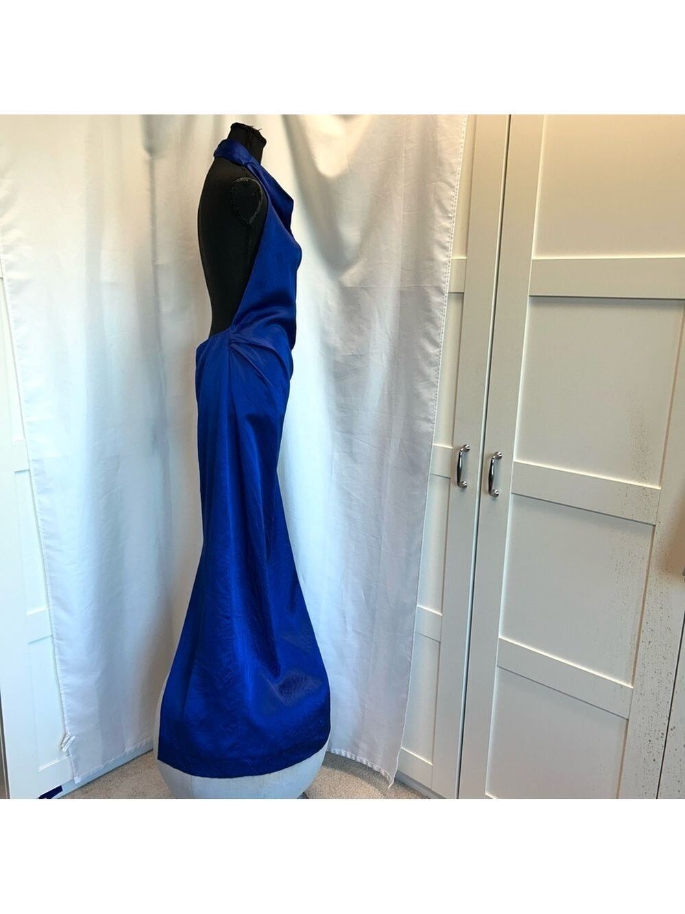 Zara women collection blue wrinkle satin effect open back halter top maxi dress - Picture 7 of 14